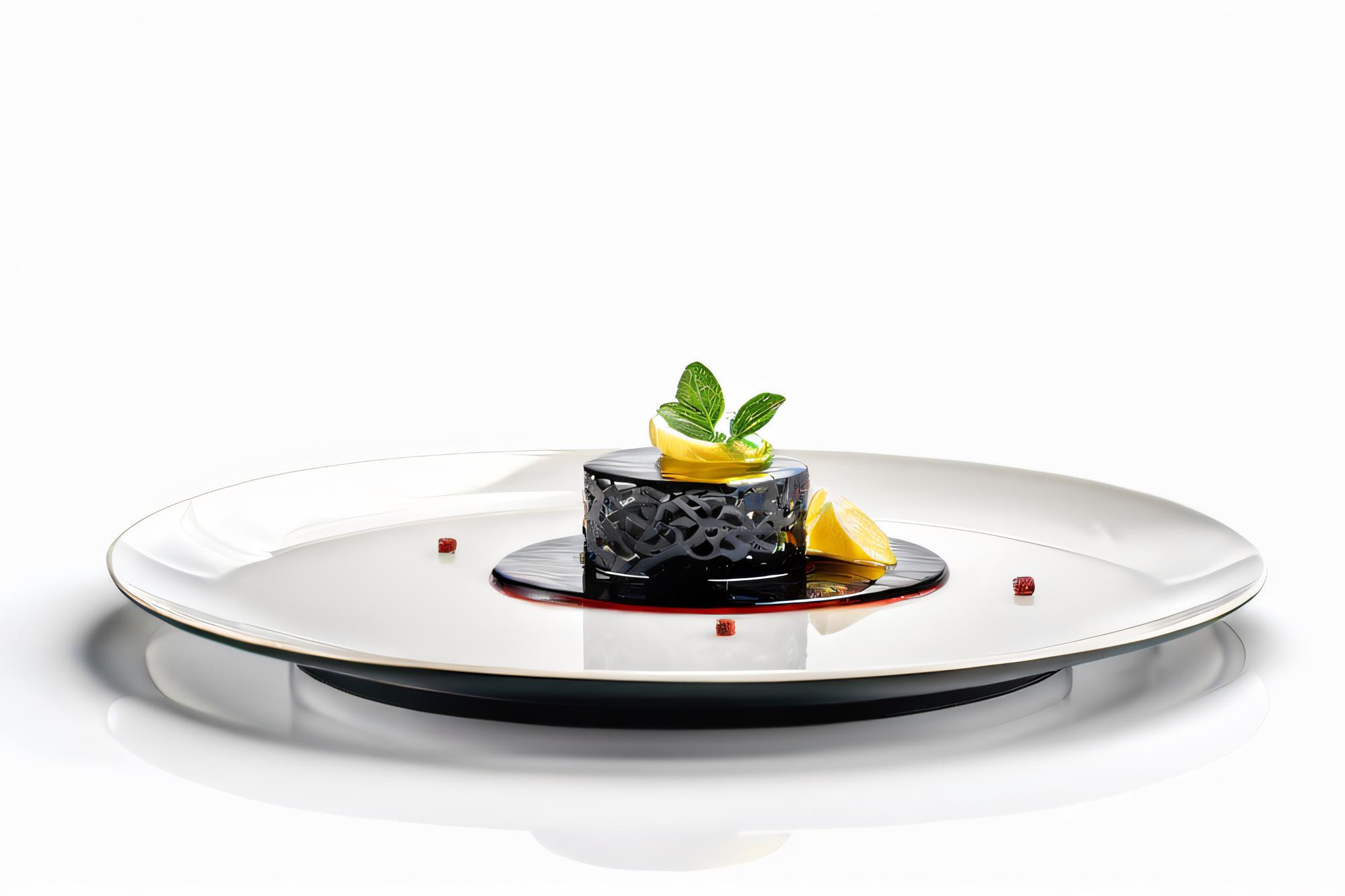 Plated dish with modern garnish